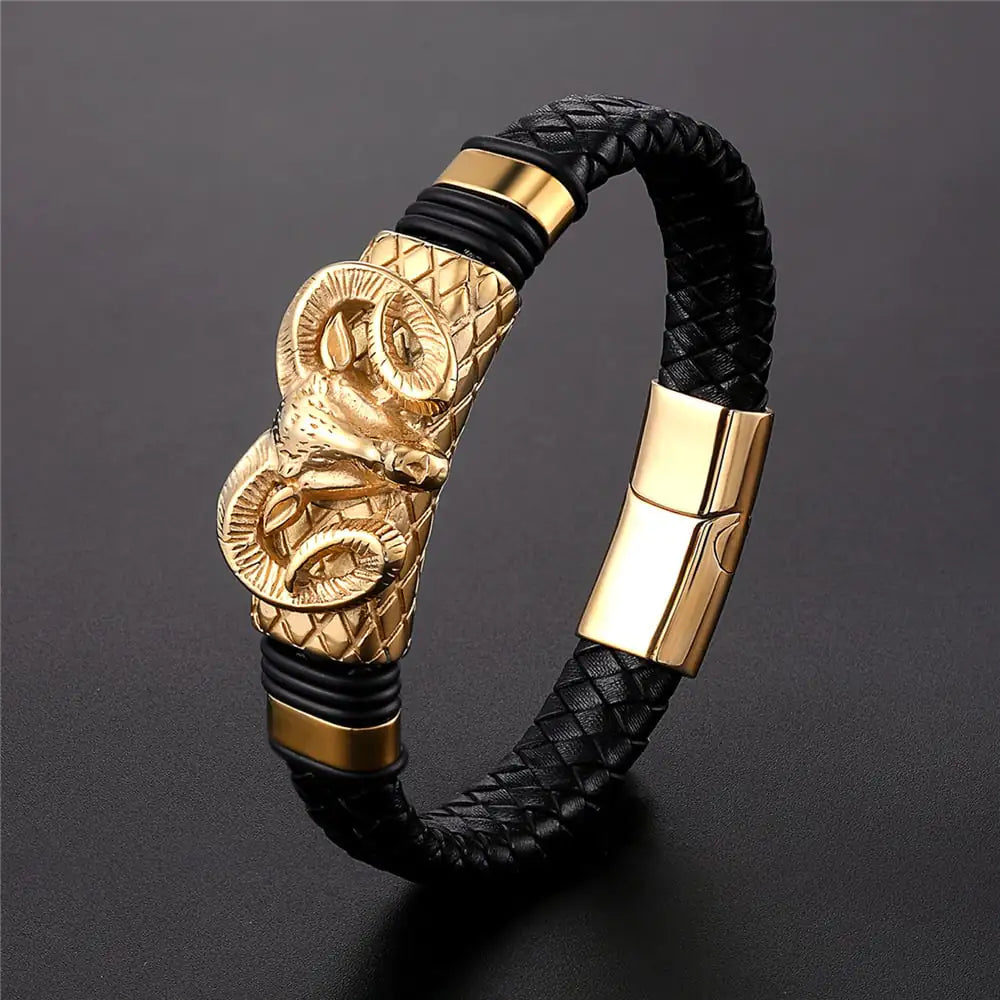 Men's Celestial Steel Leather Bracelet